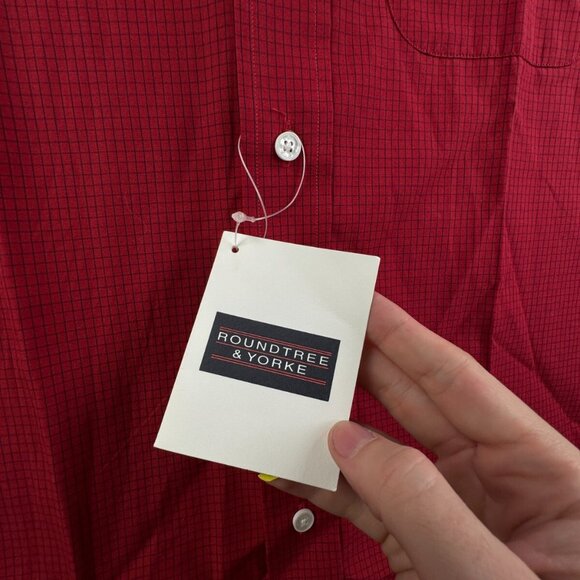 NWT Roundtree & Yorke Button Up Shirt Red Check 15.5 33 Long Sleeve Fine Cotton - Picture 12 of 15